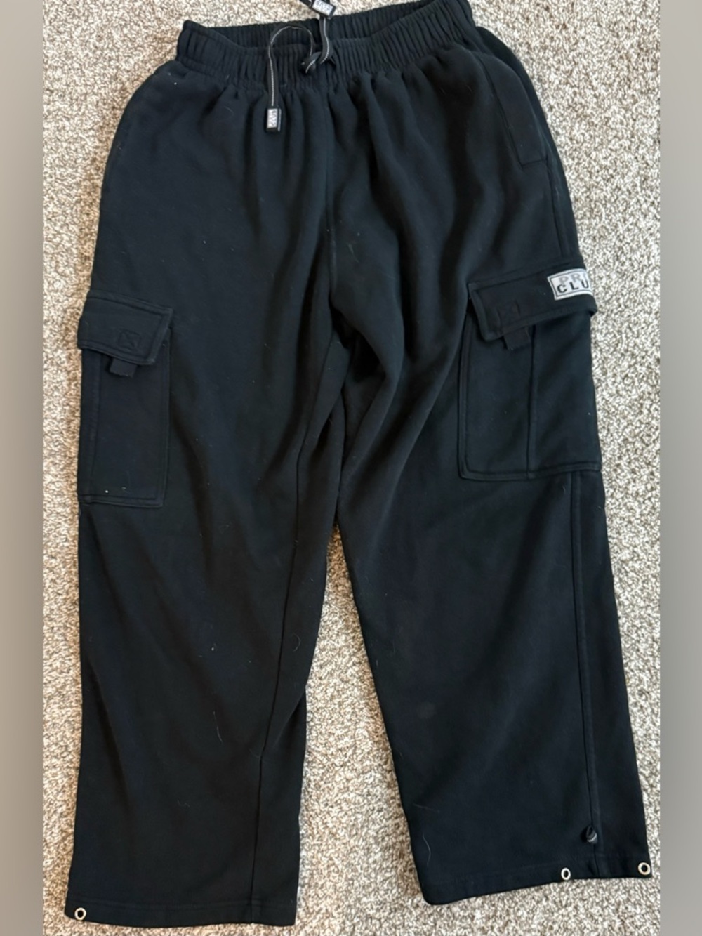 Men’s Black Pro Club Heavyweight Cargo Sweatpants ~ Sz L